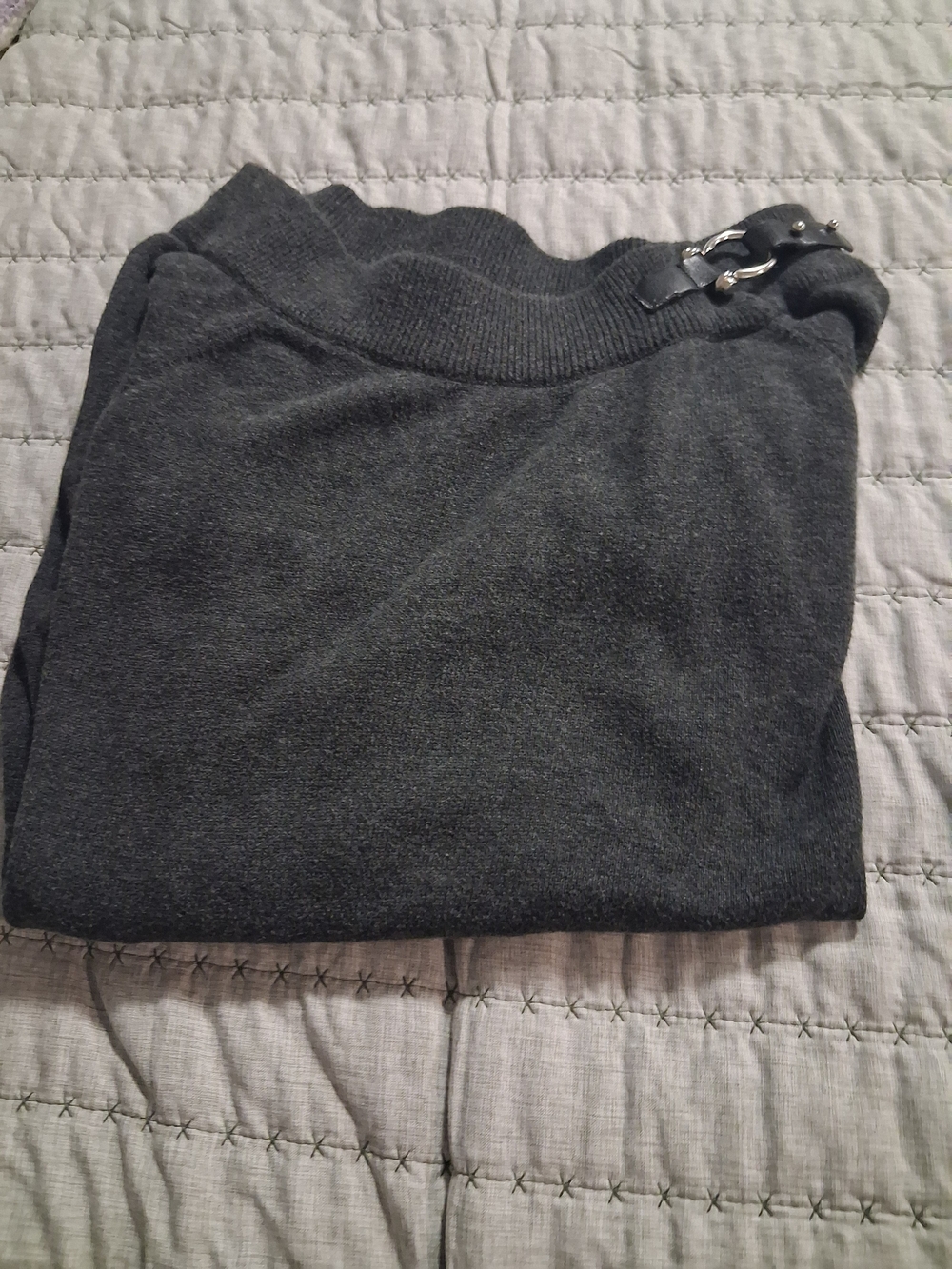 Polo by Ralph Lauren Dark Gray Crewneck Sweater with Buckle Detail
